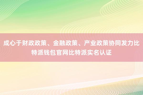 成心于财政政策、金融政策、产业政策协同发力比特派钱包官网比特派实名认证