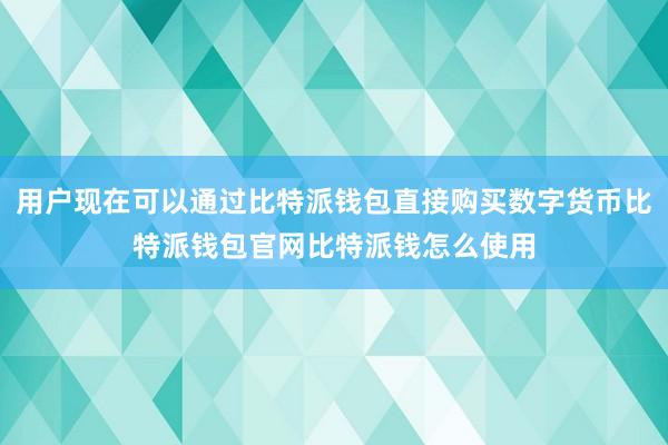 用户现在可以通过比特派钱包直接购买数字货币比特派钱包官网比特派钱怎么使用